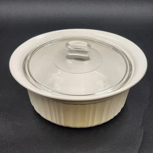 Cazuela de gres blanca Corning Ware con tapa de vidrio Pyrex plato para hornear 2 cuartos 1,9 L - Imagen 1 de 13