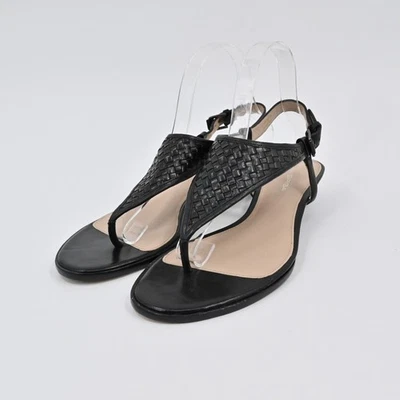 Tanga Via Spiga preta tecida tamanho 9,5M couro slingback cunha minimalista - Imagem 1 de 4