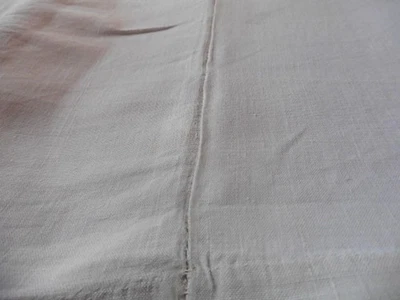 ANCIEN DRAP SIMPLE LIN CREME COUTURE CENTRALE OURLETS MAIN 210X260 CM"1900 - Photo 1/4