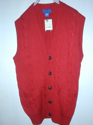 Two Men's Small Cableknit V-Neck Buttoned Cardigan Sweater Vests - Image 1 of 4