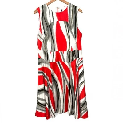 NWT Rachel Roy Red Orange Urban Flames Silk Draped Dress Size 14 - Image 1 of 4