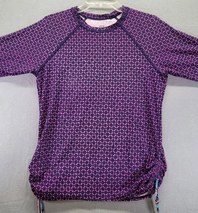 Title Nine Top Girls Large Blue/ Pink Solid Cinch Sides Rashguard Raglan - Picture 1 of 7