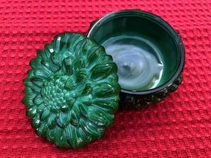 Vintage box Bohemian Czech Art Green Glass Malachite - Picture 1 of 14