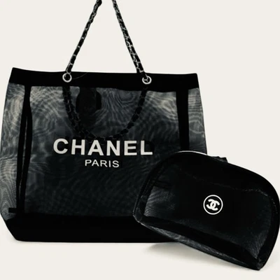 Chanel Beaute GWP Large Black Mesh Tote w/Cosmetic Pouch - Image 1 of 4