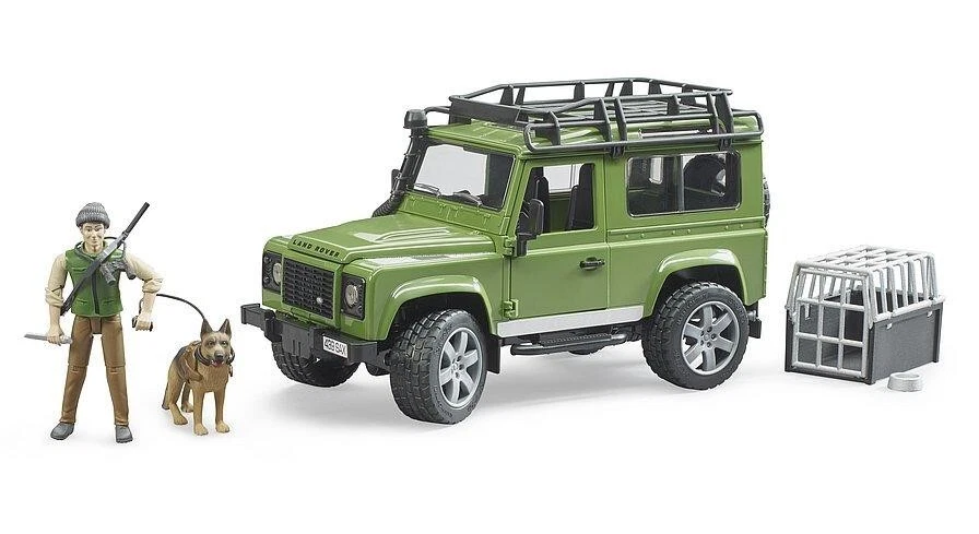 BRUDER Land Rover Defender Station with Forester Figure & Dog - B102587 - FARM - Image 1 of 4