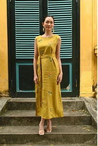 Handmade embroidery linen dress SOFIA, Flower-embroidered linen dress, Linen - Picture 1 of 11