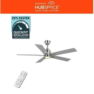 Hampton Bay Zandra Smart 52 in. Brushed Nickel Ceiling Fan with Light & Remote - Image 1 of 4