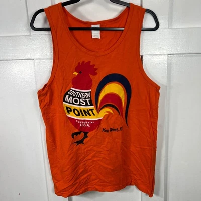 Camiseta sin mangas Gildan Southern Most Point Rooster gráfica naranja para hombre mediana LEER Foto 1 de 4