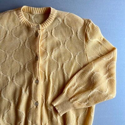 Cárdigan de verano tejido para mujer nuevo soviético vintage años 80 amarillo canario nuevo S-M Foto 1 de 4