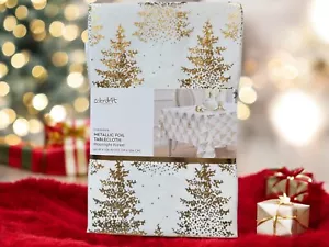COLORDRIFT Metallic Moonlight Forest Tablecloth 60 x 104 Metallic Gold/Ivory NEW - Picture 1 of 4