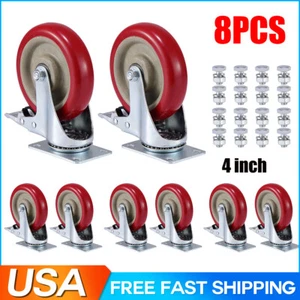 8 Pack 4" Caster Wheels Swivel Plate Polyurethane Wheels Heavy Duty Wheels - Bild 1 von 12