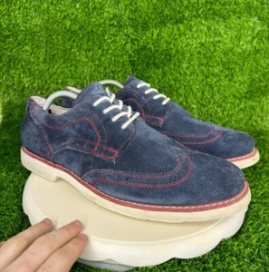GBX Mens Dark Blue Suede Leather Dress Casual Shoes Size 10.5M - Red Stitching - Picture 1 of 9