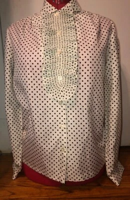 Camisa De Colección Piquetas Marrón Crema Volantes Lunares Abotonada Talla Mediana Foto 1 de 4