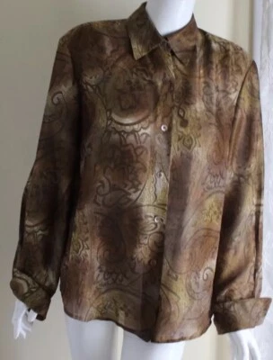 Blusa Blusa Top Ellen Tracy Talla 14 Exquisita Rica Seda Paisley Tejida Metálica XL Foto 1 de 4