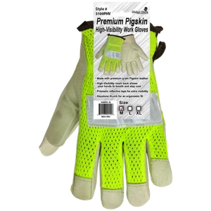 Global Glove 3100PHV Driver Leather Gloves Neon Mesh Back 1 Dozen (12 pairs) - Picture 1 of 2