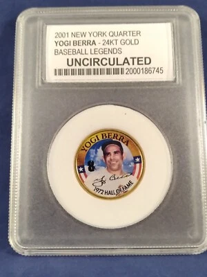 YOGI BERRA 24k gold 2001 New York state quarter 1972 HOF uncirculated in holder - Image 1 of 2