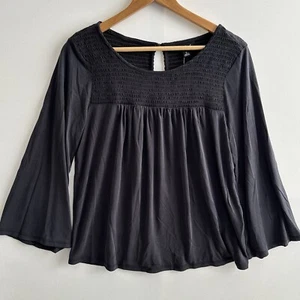 LUCKY BRAND Womens Size Small Black Bell Sleeve Boho Prairie Flowy Top Blouse - Picture 1 of 11