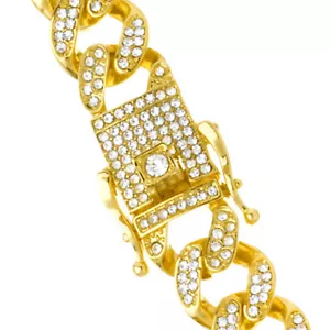 Herren Gold Versilbert 13 mm 20" Halsreif Schwerer Stein Kubanische Kette CSN 1320 - Bild 1 von 7