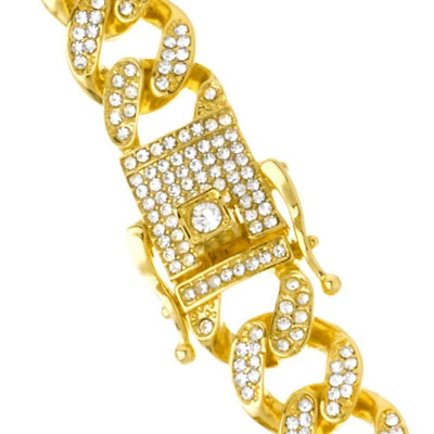 Collar de cadena cubana pesada de circonita cúbica helada de 13 mm chapado en oro y plata de 24" para hombre 13224 Foto 1 de 4