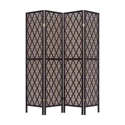 Inserto de correas de caña de ratán divisor de habitación de 3 o 4 paneles con recortes decorativos Foto 1 de 4