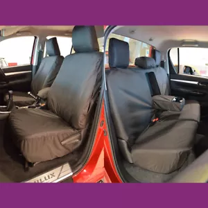 Black Front and Rear Waterproof Seat Covers FOR Toyota Hilux Invincible 2016+ - Picture 1 of 5