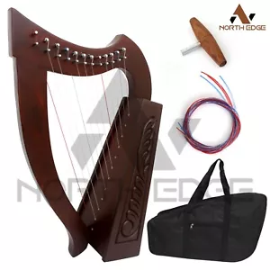 More details for 12 string harp natural solid wood harp free carry bag &amp;tuning key wrench