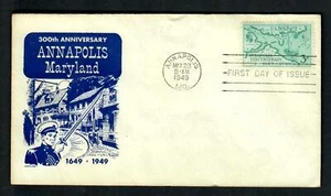 AU42 FDC SELTEN blaues Siegel 300. Jahrestag Annapolis, Md. 23. Mai 1949 Scott # 984 - Bild 1 von 2
