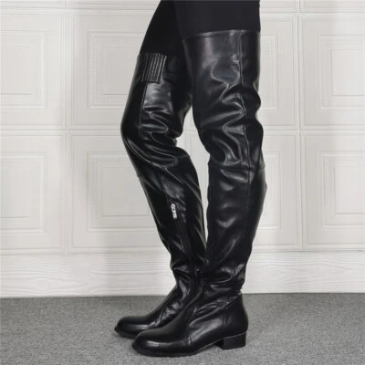 Patent Leather Blue Thigh High Crotch Boots Fashion Women Side Zipper Long Boots - Image 1 of 4