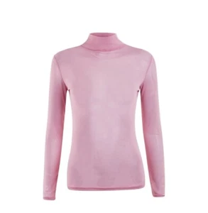 Sheer Pink Mesh Top Long Sleeve Shirt See Through Sexy Slim Fit Mock Neck - Picture 1 of 4