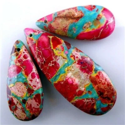 Cuentas colgantes artificiales de jaspe y turquesa de sedimentos marinos rojos azules 48*18*6 mm 3 piezas Foto 1 de 2
