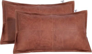 Leather Cushion Throw Pillow Cover Premium Napa Lambskin Handmade Cover Set Of 2 - Picture 1 of 8