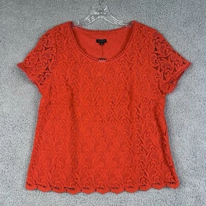 Talbots Damen Top rot Kurzarm Spitze Overlay seitlicher Reißverschluss Bluse Gr. 14 neu mit Etikett $ 119 - Bild 1 von 8