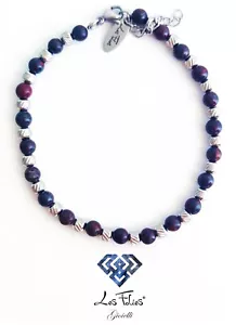 Bracciale, Cavigliera, Collana "Breccia" in Pietra Naturale e Acciaio Inox - Imagen 1 de 9