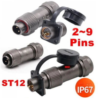 ST12 Aviation Male/Female Plugs Sockets IP67 Waterproof Cable Connector 2~9 Pins - Image 1 of 4
