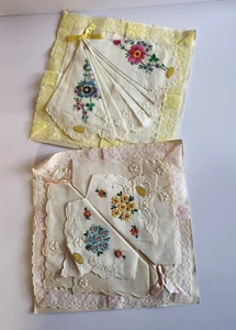 Set o 2f Vintage Hankies Handkerchiefs Swiss Loom Embroidery Florals Lace - Picture 1 of 11