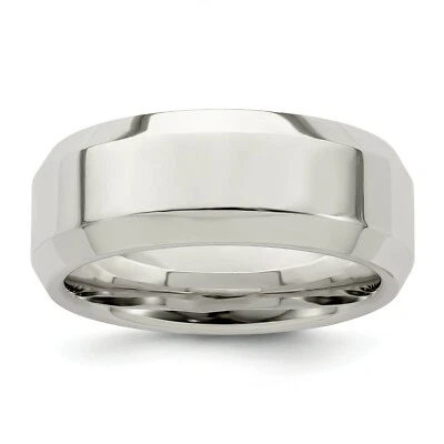 Sterling Silver Polished 8mm Beveled Edge Unisex Wedding Band Sizes 4 to 13.5 - Image 1 of 4