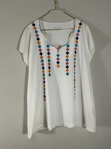 Soft Surroundings Sz 1X White Embroidered Byzantine Top Tee T Shirt 2DB7S Cruise - Picture 1 of 6