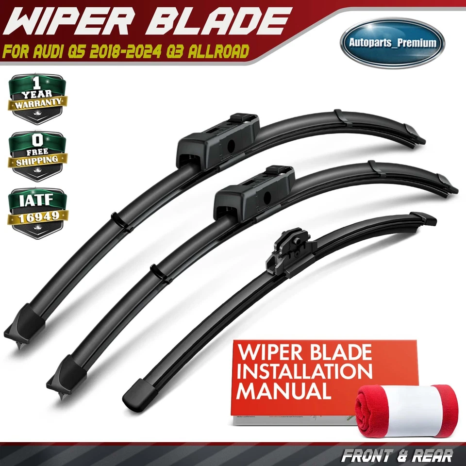Лопасти стеклоочистителя ветрового стекла 24 дюйма, 20 дюймов и 15 дюймов для Audi Q5 2018-2024 Q3 allroad 3 шт. - Изображение 1 из 4
