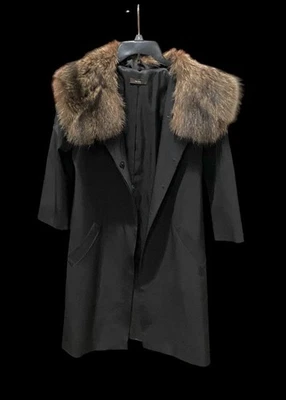 Vera Wang-Removable Fur Collar-Trench Coat-Women’s Size: Small/Med-Color: Black! - Image 1 of 4