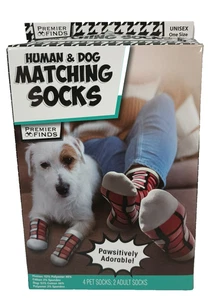 Human and Dog Pet Squares Sweater Paw Print Matching Socks 1 Size Fits Most New - Picture 1 of 10