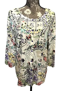 Suéter Christopher & Banks XL Manga 3/4 Botón Frontal Estampado Jardín - Imagen 1 de 11