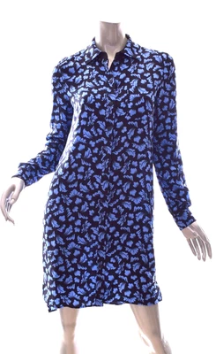 DVF Diane Von Furstenberg Prita Seda Negro Azul Estampado Floral Camisa Vestido Talla 2 Foto 1 de 4