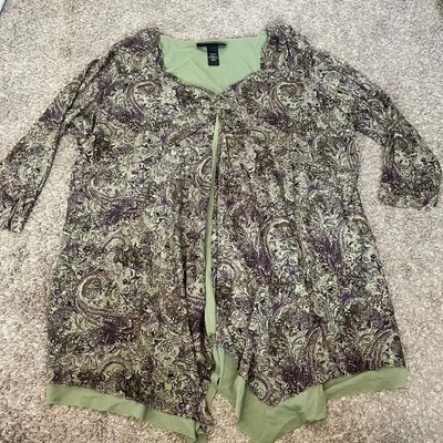 Venezia Babydoll Top Green Paisley Mesh Hanky Hem Whimsigoth Fairy Y2K 90s 22/24 - Image 1 of 4