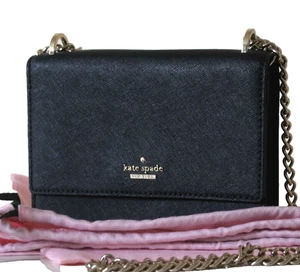 Kate Spade New York Spencer Black Saffiano Leather Chain Wallet Bag NEW Dust bag - Picture 1 of 6