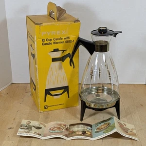 1960's Pyrex 4612-1 12 Cup Coffee Carafe With Candle Warmer, Box, Pamphlet - Picture 1 of 6