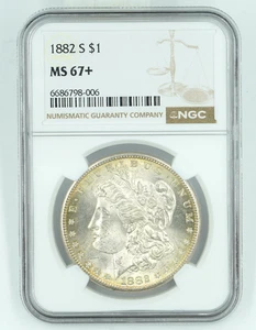 1882-S NGC MS67+ Morgan Silver Dollar Golden Toning - Picture 1 of 3