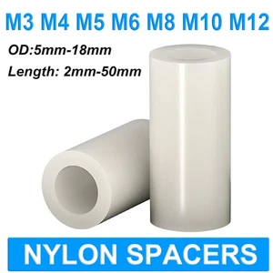 WHITE Nylon Standoff SPACERS ABS Plastic Standoff Washers M3 M4 M5 M6 M8 M10 M12 - Picture 1 of 234