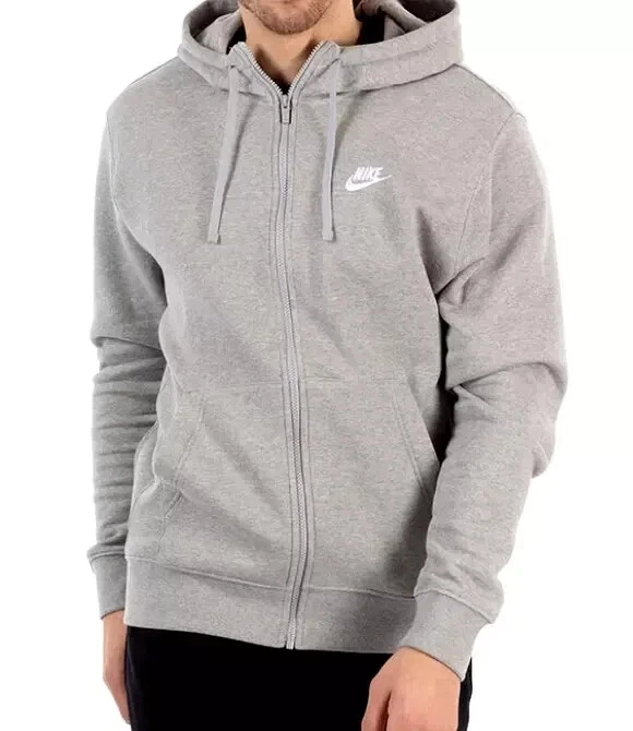 Nike MEN Sportswear Club Fleece Full Zip Hoodie Jacket Grey SIZE M - BV2645-063