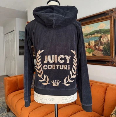 vintage Y2K Juicy Couture Velour Womens Zip Hoodie sz M 2000s Studded Goth Emo - Image 1 of 4