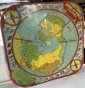 Vintage 1920's Round the World Fliers & Checkers Metal Dual Board Game USA - Picture 1 of 17